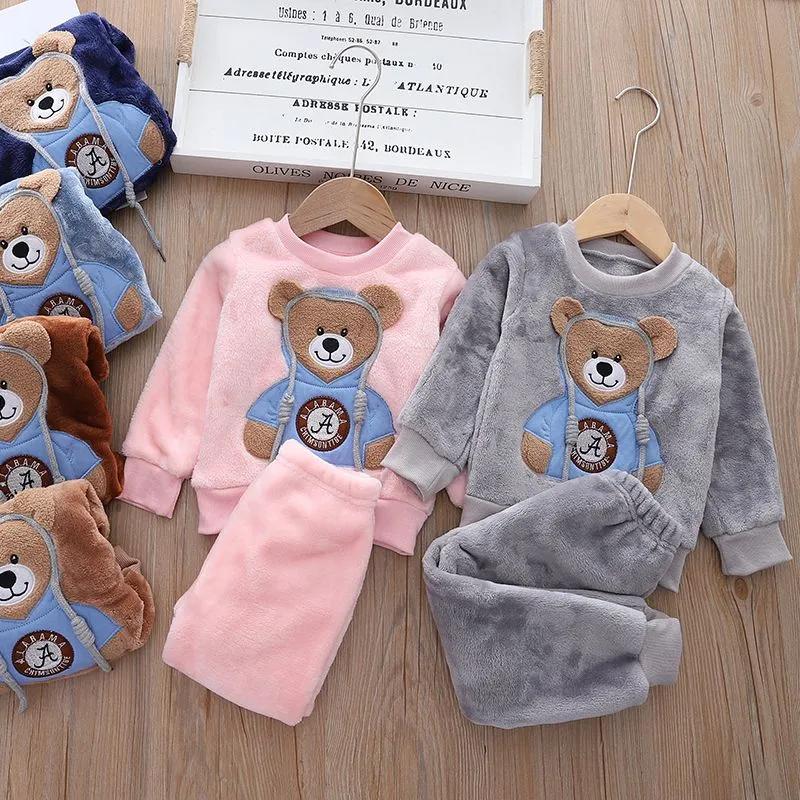 Autunno Inverno Abbigliamento Bambini Set Pigiama per Bambini Spesso Pile Abbigliamento da Notte per Bambini Set Due Pezzi Tute Calde da Casa Vestiti per Bambini