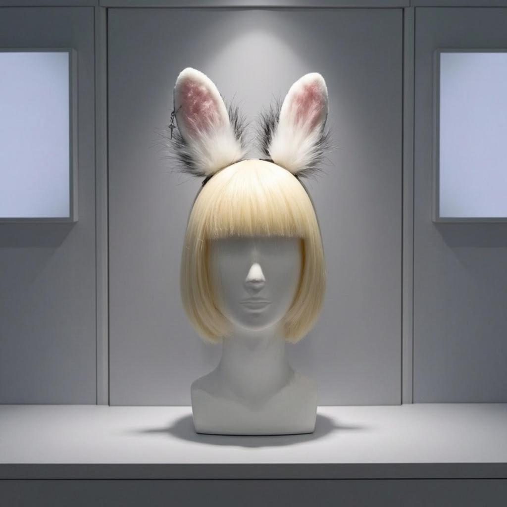 Bunny Ear Headband with Charms Plush Rabbit Costume Furry One Size