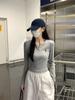 Elegant Korean Half-Open Collar Long-Sleeve Women's T-Shirt with Chic Embroidery Design for Autumn 2025