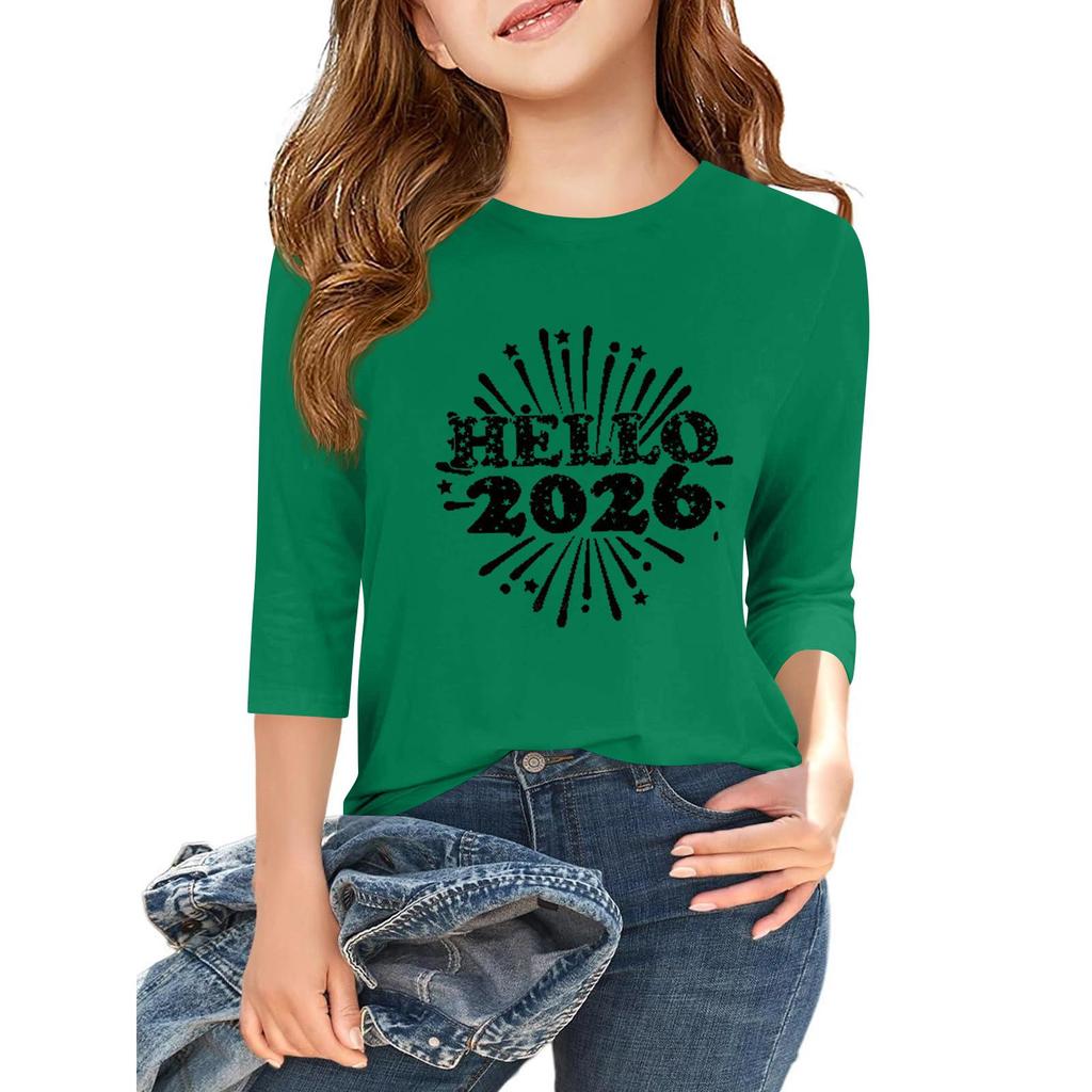 Tricou casual cu mâneci 3/4 pentru copii, cu gât rotund și imprimeu pentru Ziua Independenței