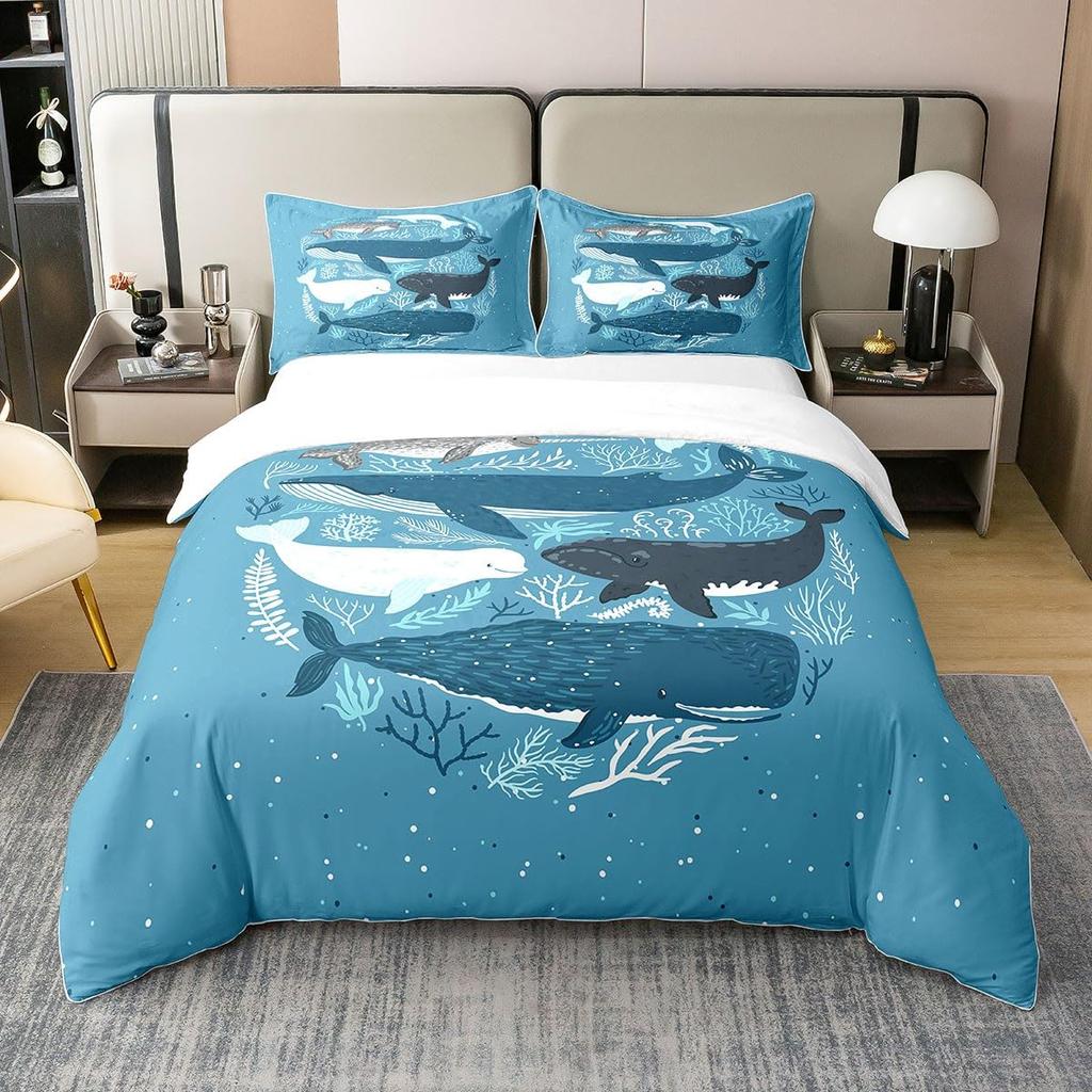Whale Comforter Cover Twin SizeOcean Theme Bedding Set For KidsNautical Sailing Quilt Set Ocean Duvet Set Ocean Decor 3 Pieces