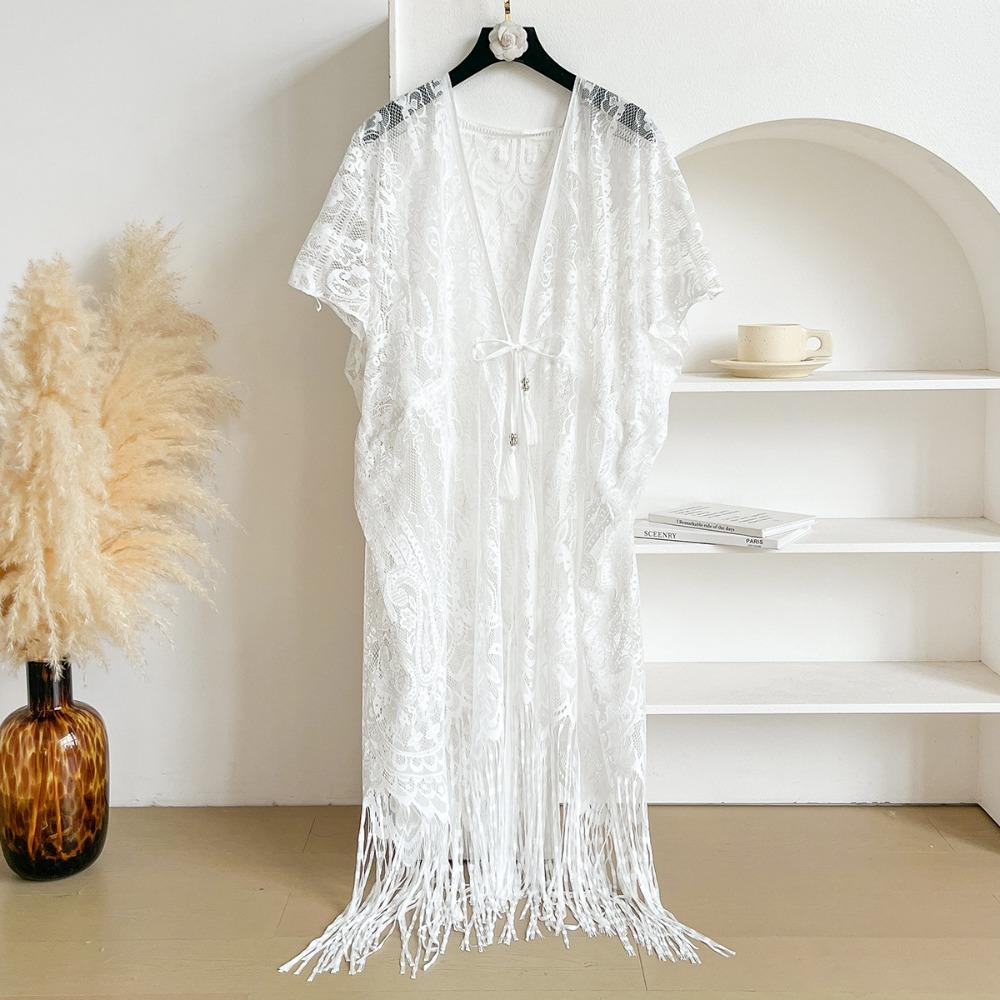 

Tassel Sunscreen Beach Cover Up Floral Swimsuit Cover Up Fashion Bohemian Shawl Holiday белый