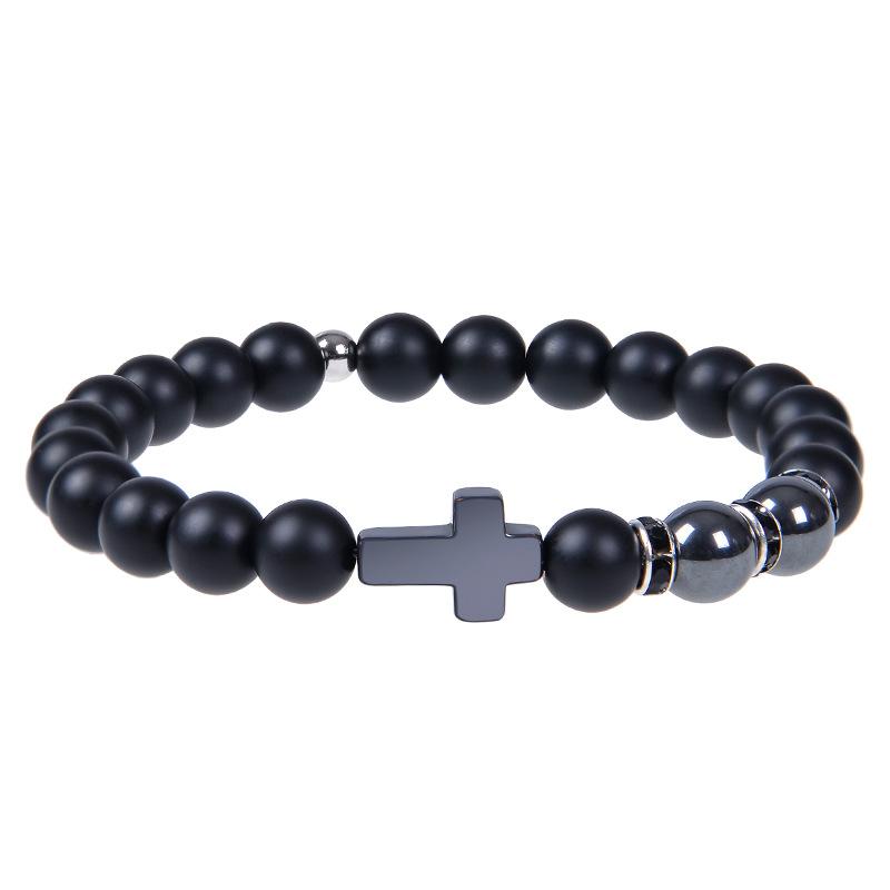 JYL TS Bracelet Cross Elastic Beaded Invokes Faith & Guardian Energy black magnet