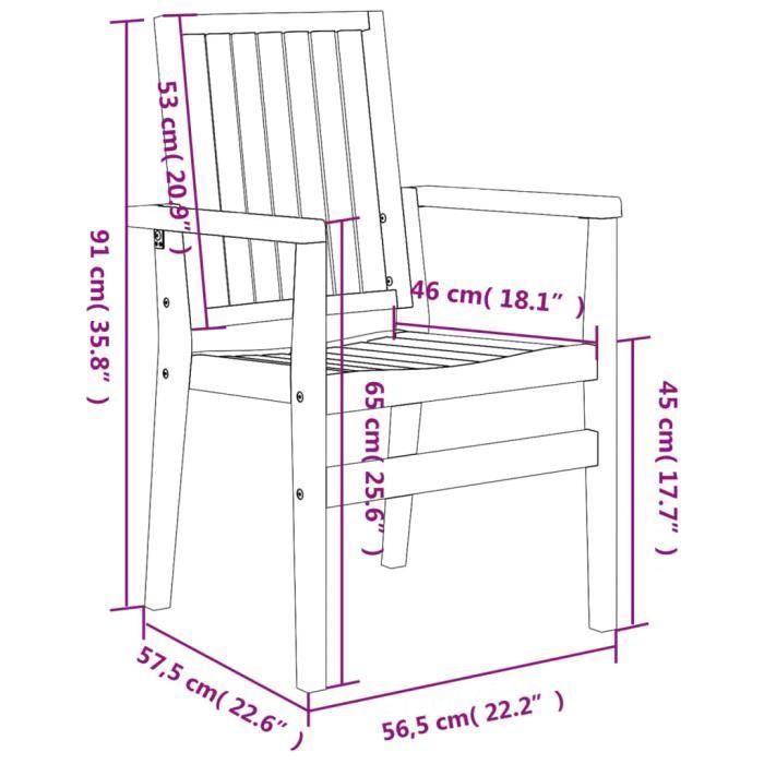 VidaXL Chaises de jardin empilables lot de 6 56,5x57,5x91 cm bois teck 3157902