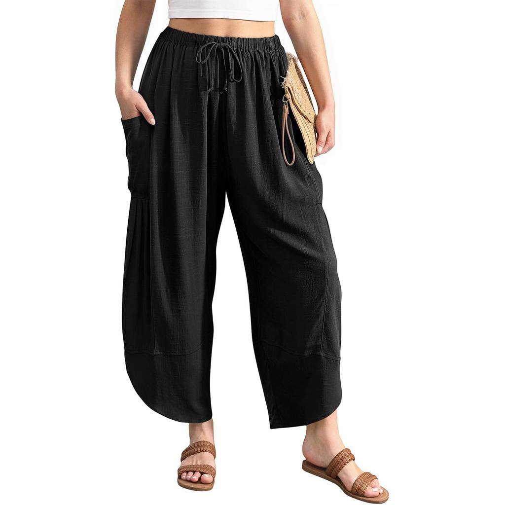 Women's Solid Color Pleated Waist Loose Wide Leg Straight Leg Pants