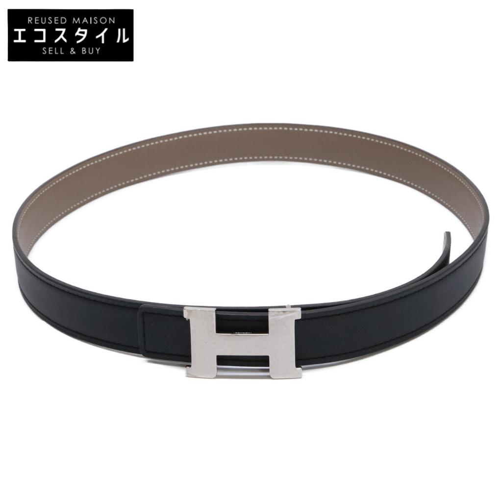 HERMES Mini Constance Maltre Belt Buckle & Leather Belt Kit, 24 U-stamped, Reversible Swift/Epsom Leather belt 80 Black/Etoupe PalladiumUsed