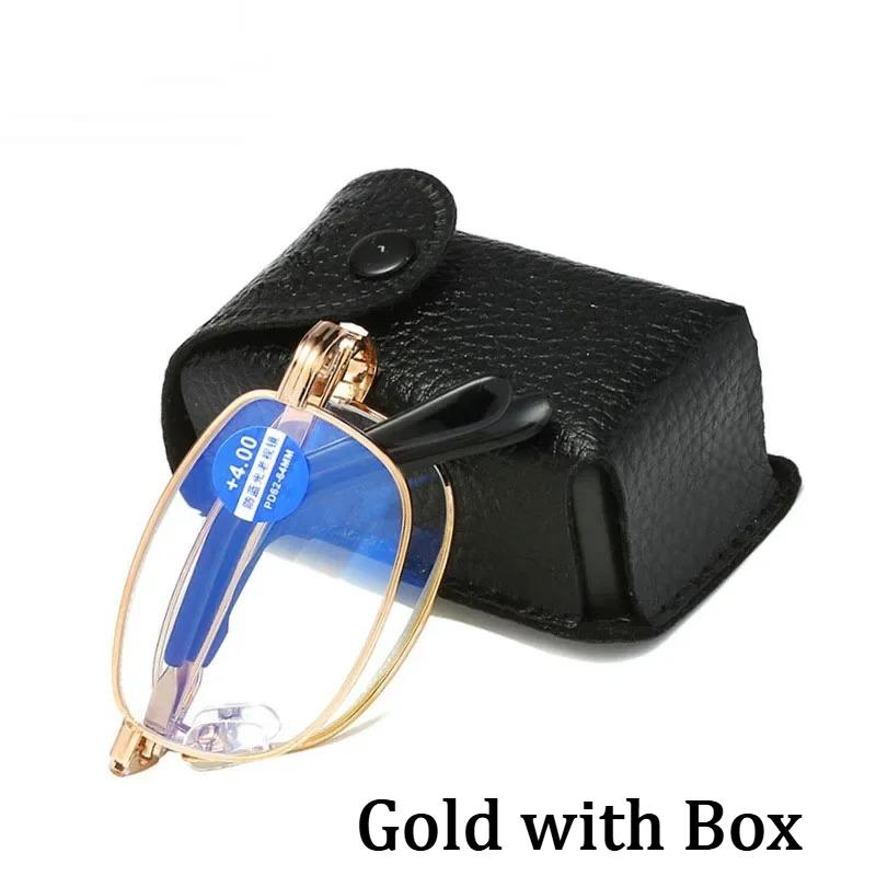 

Portable Multifocal Reading Glasses Vintage Anti-Blue Light Bifocal Eyewear Men Women Far Near Sihgt Eyeglasses With Leather Box 3.5