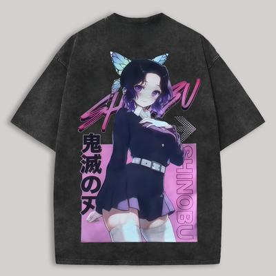 Kochou Shinobu Demon Slayer Camiseta Anime Linda Gráfica Lavada Oversize Camiseta Hombre Mujer Ropa Manga Corta Algodón Camisetas Suaves