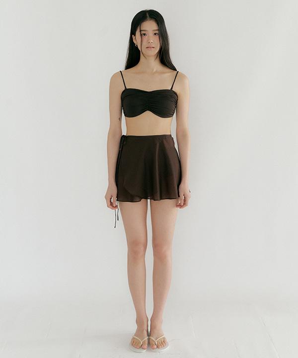 Lingseoul Sheer Layered Wrap Skirt-Brown
