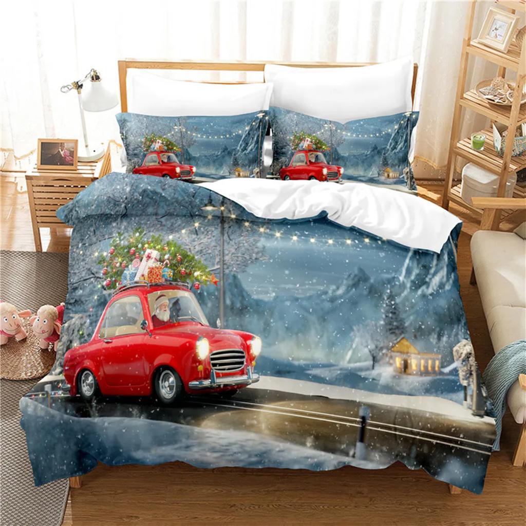 Christmas Elk Santa Claus Duvet Cover Celebrate Merry Christmas And Happy New Year For Kids Boys Girls Holiday Room Decor Gifts