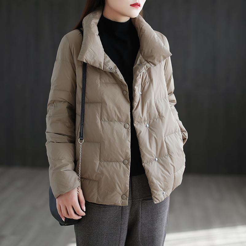 Women's Petite White Duck Down Short Jacket - Fashionable Stand-up Collar, Autumn/Winter, Loose Bread Style, Warm Coat.