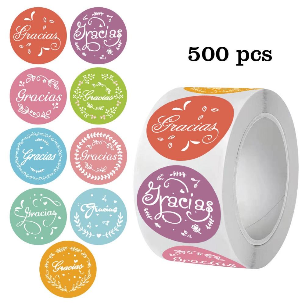

500pcs/Roll Macaron Color Spanish Thank You Stickers 9 Pattern Baking Packaging Graffiti Thank You Sticker DIY Gift Packaging