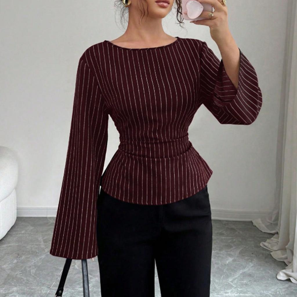 Women's Casual Long Sleeve Top Button Detail Round Neckline Relaxed Fit Lightweight Blouse Suitable for Everyday Wear