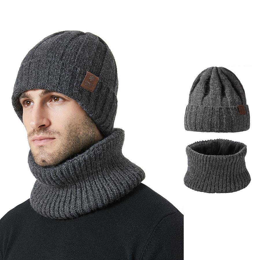 Strickmütze Schal Kit Herren Damen Winter Dicke warme Mütze Zweiteilige Gehörschutz Wollmütze
