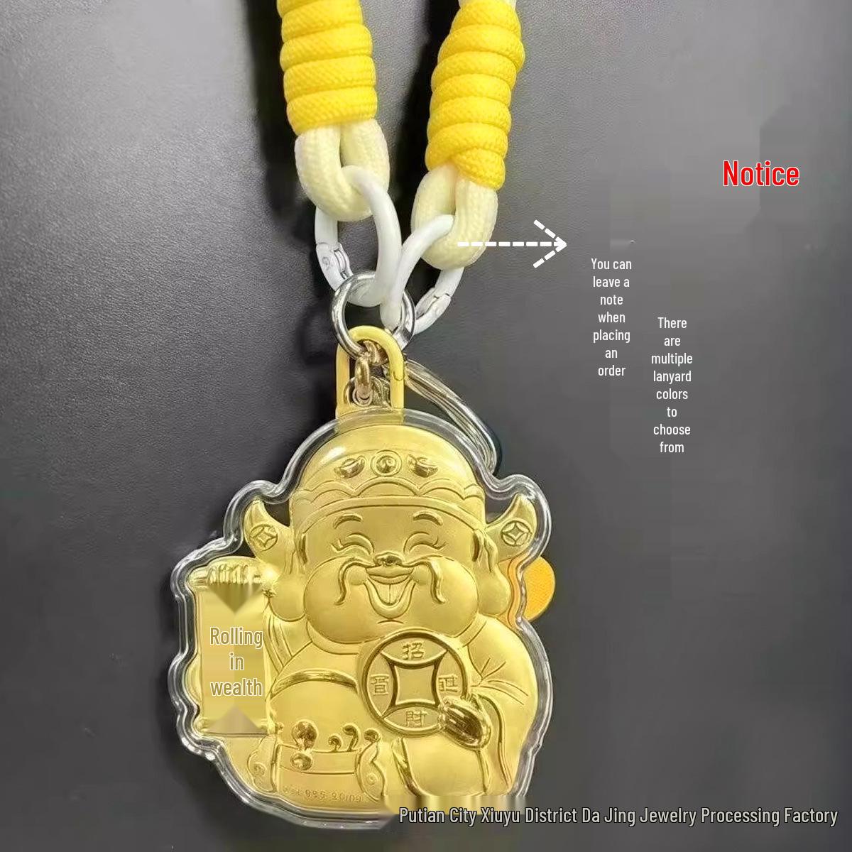 999 Pure Gold Lucky Cat God of Wealth Keychain Pendant & Phone Lanyard Souvenir