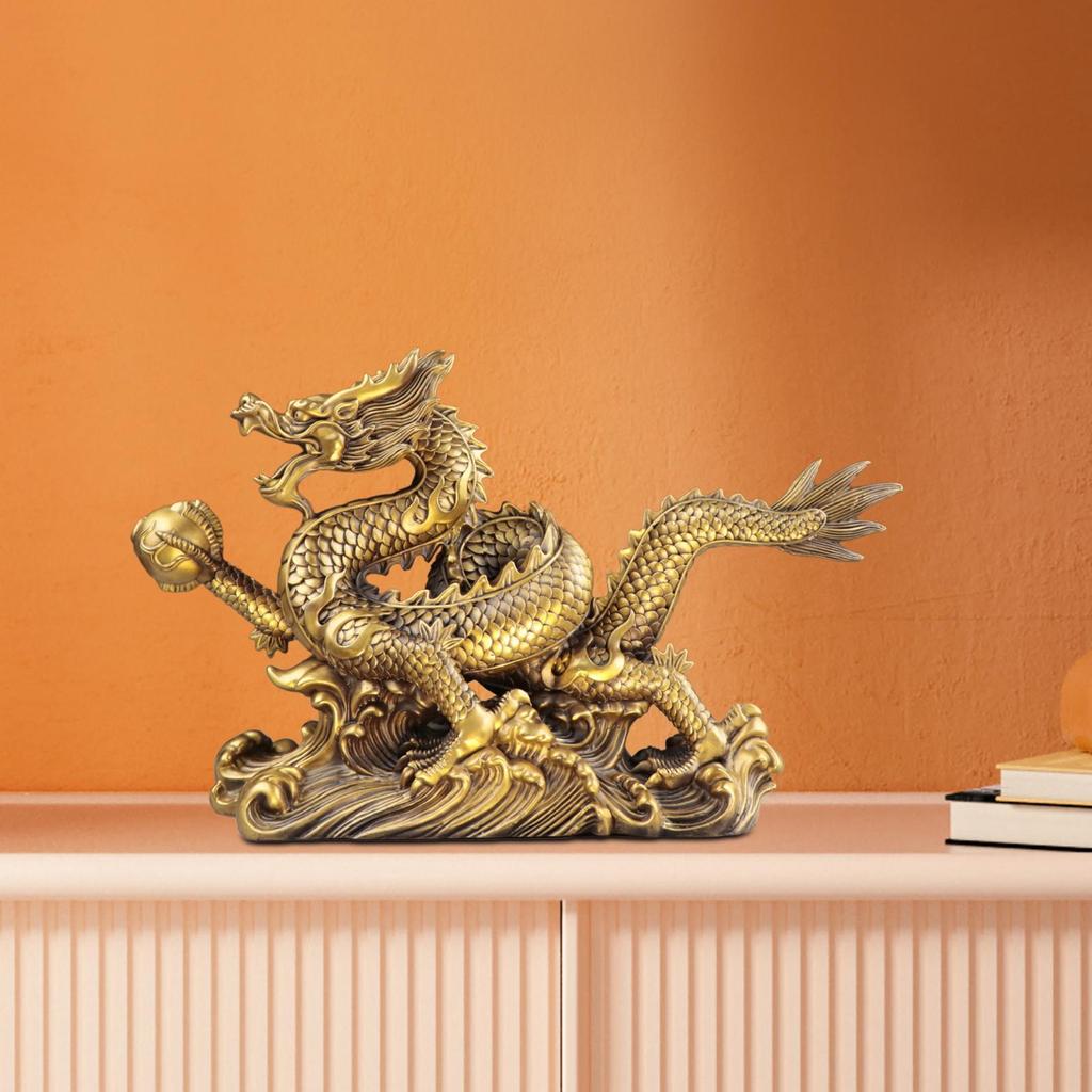 Chinese Feng Shui Dragon Statue Good Luck Attract Wealth Copper Decor Decorative Figurines for Car Office Indoor Home Decor