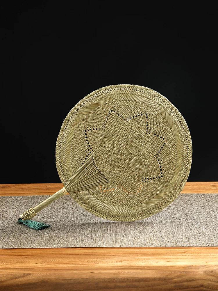 Handmade Woven Papyrus Fan Summer Cool Kids Baby Mosquito Repellent Old-Fashioned Fan Natural Straw Woven Chinese Style