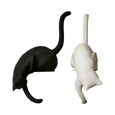 2Pcs 3D Printed Cat Shaped Hook  Black And White Cute Cat Key Hanger