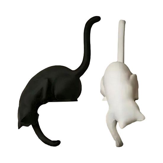 Yousheng 2Pcs 3D Printed Cat Shaped Hook, Black And White Cute Cat Key Hanger, Decorative Ornaments for Cat Lovers, Creative Home Decor Wall Shelf