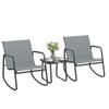 3-delige Tuinset met 2 Schommelstoelen Tafel met Glazen Top en Stalen Structuur voor Patio Grijs