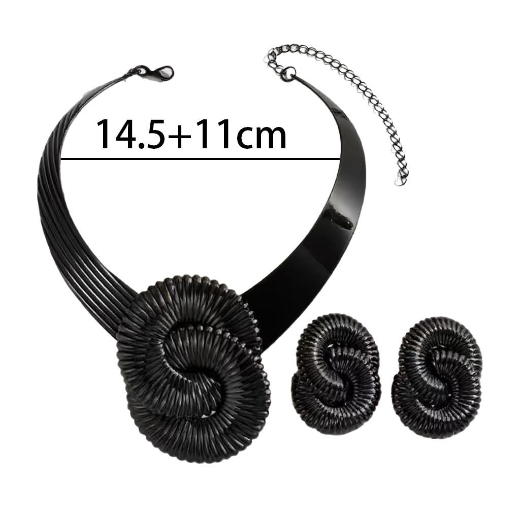 Vintage Geometric Twist Thread Digital Flower Collar Personalized Exaggerated Corrugated Collar Earrings Set