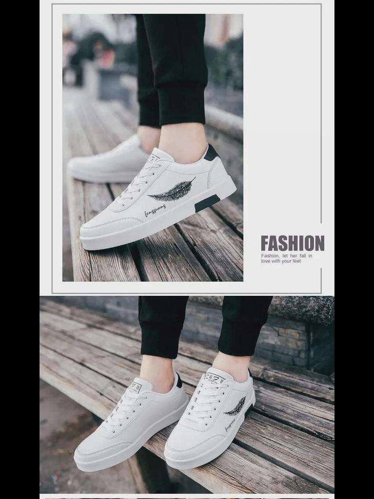 2024 Stylish Men's Low-Top White Shoes: Versatile, Breathable, Lightweight Korean-Inspired Spring/Summer Sneakers