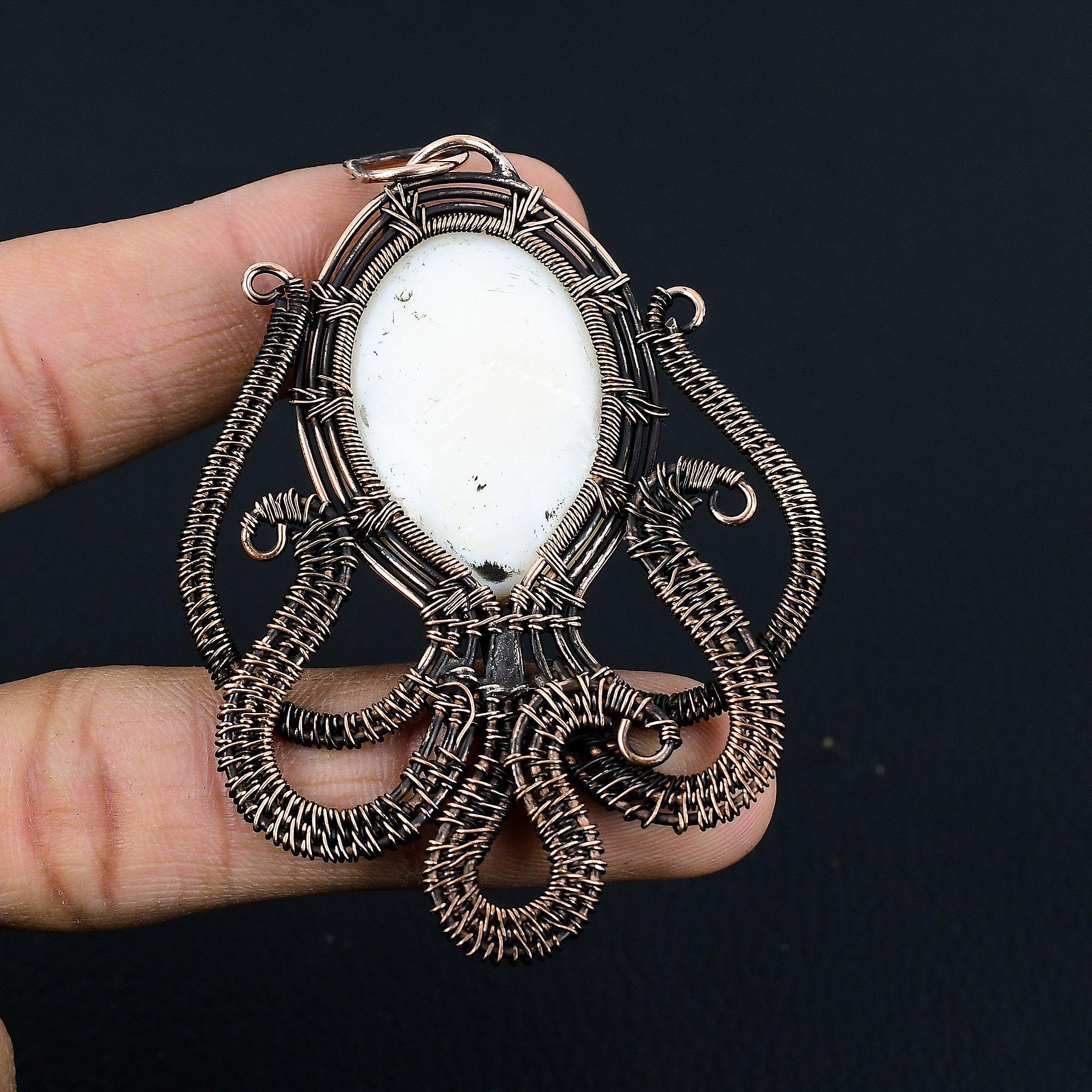 

Mother Of Pearl Pendant Handmade Gemstone Jewelry, 999 Copper Wire Wrapped Pendant ,Unique Design Jewelry Pendant 2.55 Inches