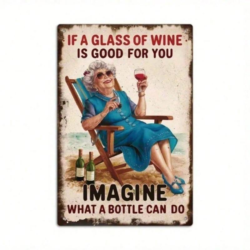 Vintage Metal Wall Sign If A Glass Is Good Imagine A Bottle Rustic Tin Poster for Home Decor Farmhouse Kitchen Bar Art Vin
