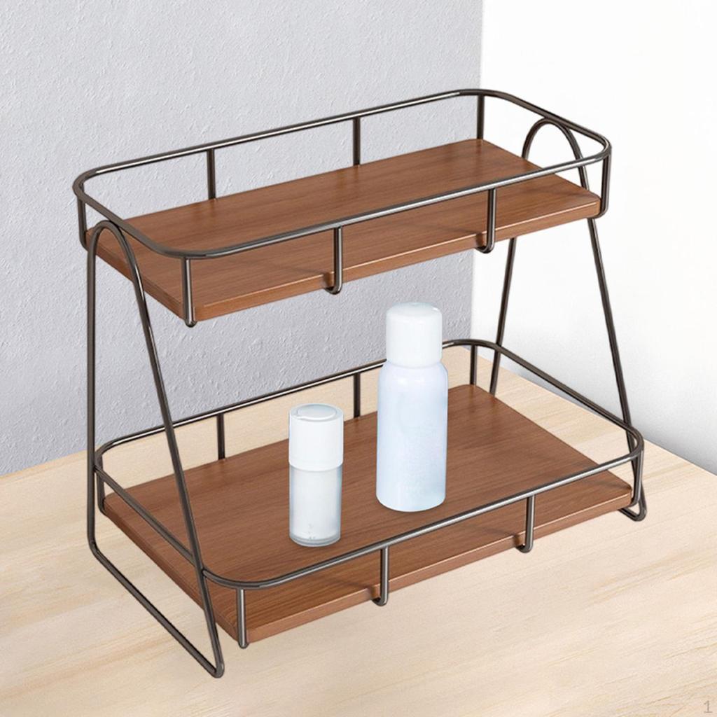 Bathroom Counter Organizer Desktop Storage Rack Modern Creative Retro Design 2 Tier Cup Riser Stand