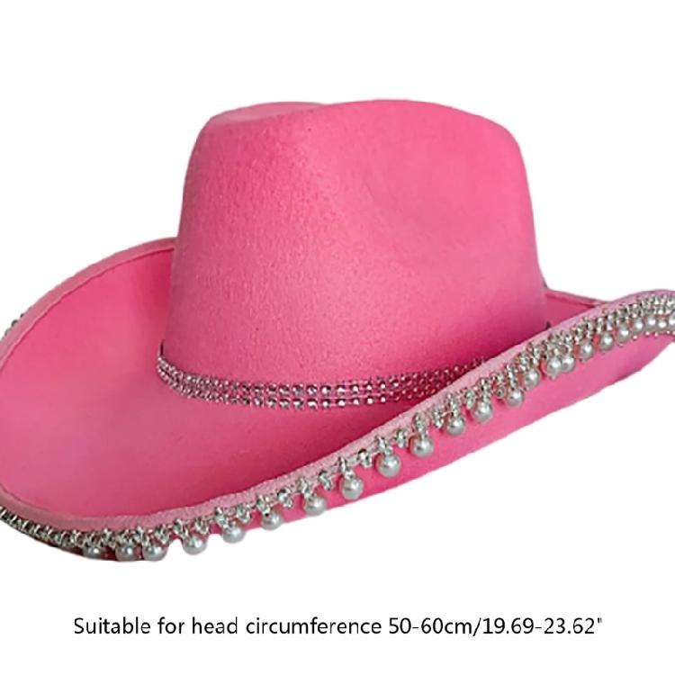 Handmade Woman Bride Cowgirl Hat Wide Brim Bridal Pink White Fedoras Hat