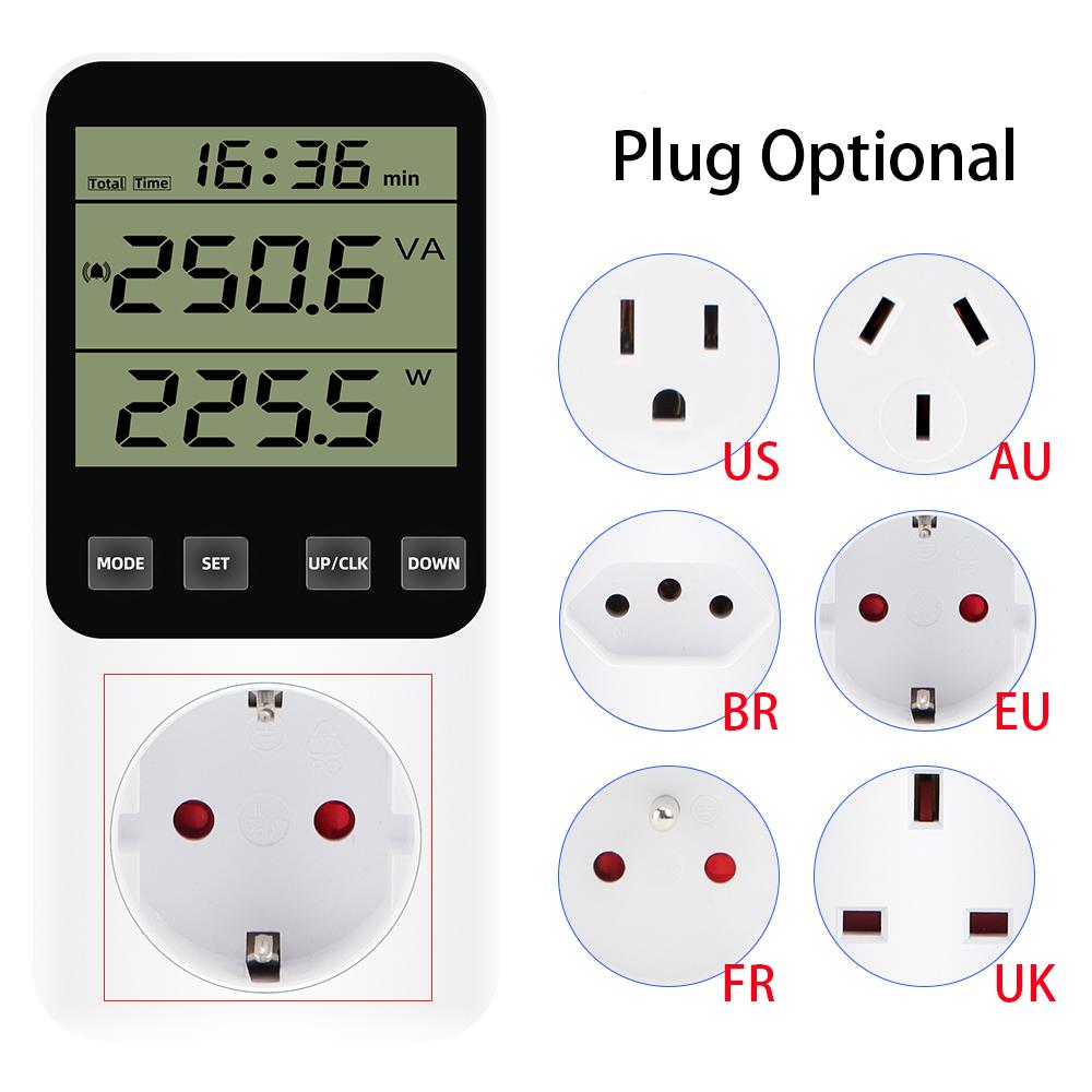 

AC120-240V Power Meter Socket LCD Digital Energy Consumption Monitor Wattmeter Voltmeter Ammeter Electricity Cost Analyzer EU plug 230V