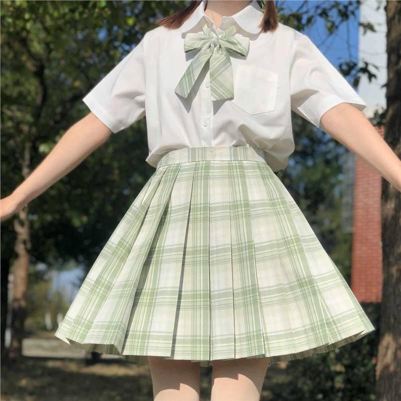 Original Design JK Uniform Milk White Round Neck Short Sleeve Shirt for Women