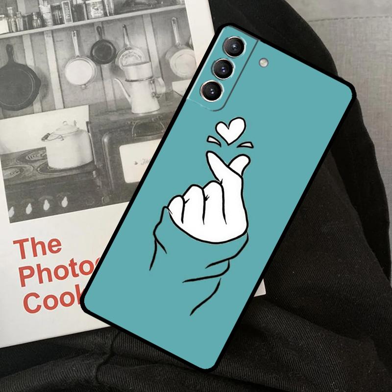 Korean Finger Heart Love Phone Case For Samsung Galaxy S24 Ultra S22 S23 S20 S21 S24 FE S9 S10 Plus Note 10 20 Ultra