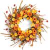 Harvest Wreath With Pumpkins Berries Vine Circle Halloween Thanksgiving Door Decor