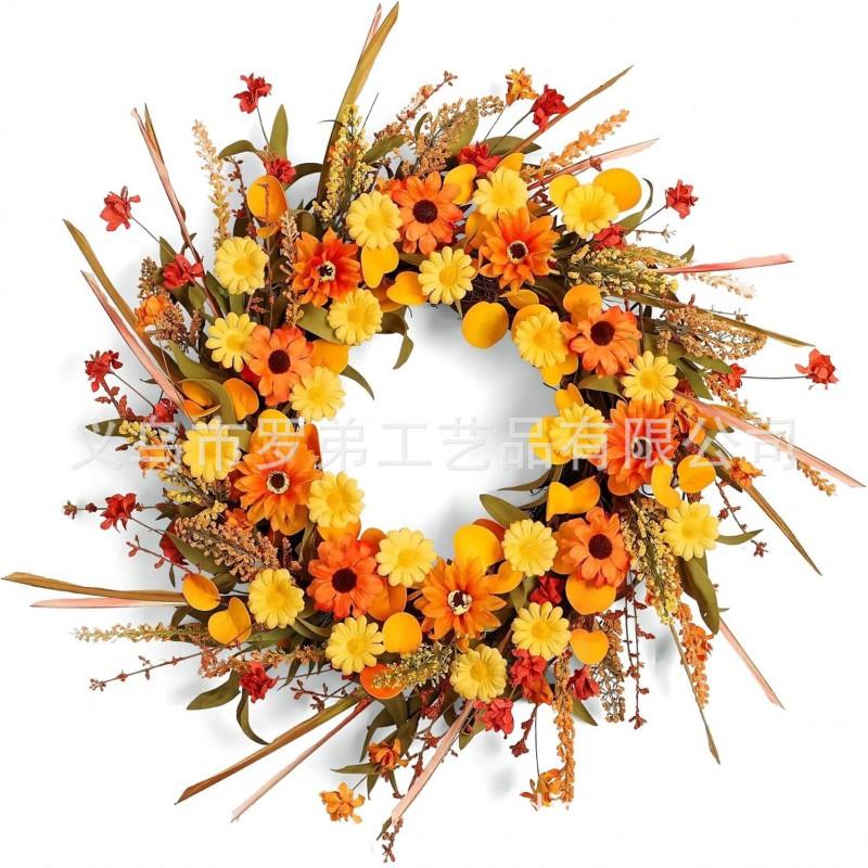Harvest Wreath With Pumpkins Berries Vine Circle Halloween Thanksgiving Door Decor