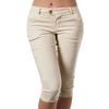 Women Pants Solid Color Mid Waist Button All Match Pocket Skinny Summer Slim-fitting Stretchy Pants Streetwear