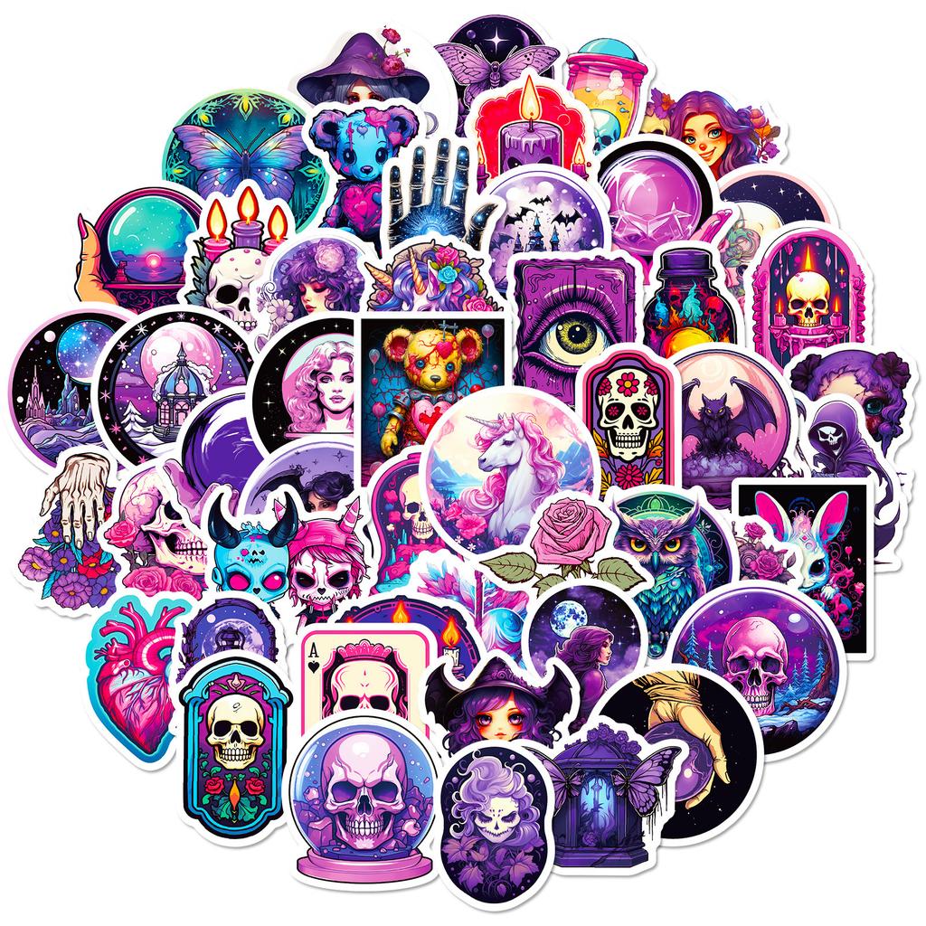 50 Stickers Purple Dark Goth Style Personalized Diy Decorative Stickers Repeatedly Stick Waterproof Stickers