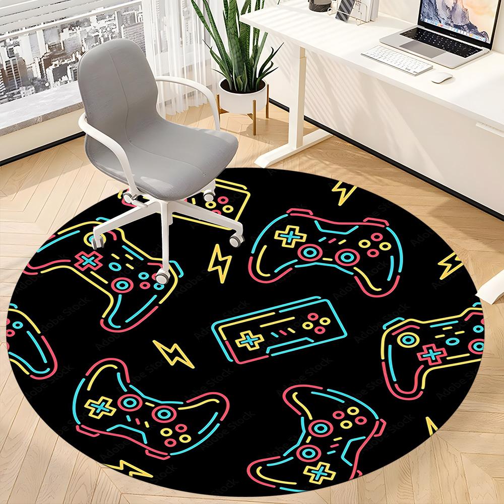 1pc Gaming Controllers Office Round Area Rug, Under Office Chairs Bedroom Living Room Home Decor, Room Deco