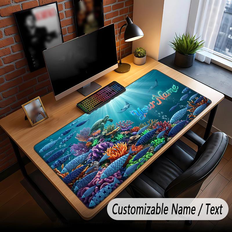 Fish Ocean Theme Custom Mouse Pad Personalized With Name Text Customized Desk Mat For Office Home Decor