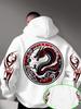 Traditional Chinese Dragon Totem Circle Printing Plus Both Arms Star Tribal Pattern Mens Hoodie, Hip Hop Sports Outdoor Streetwear Comfort Sweatshirt