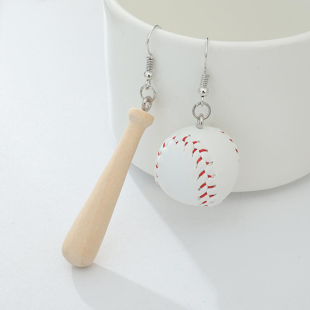 Асимметричные деревянные серьги геометрической формы в виде бейсбольного мяча для женщин, осенний аксессуар белый