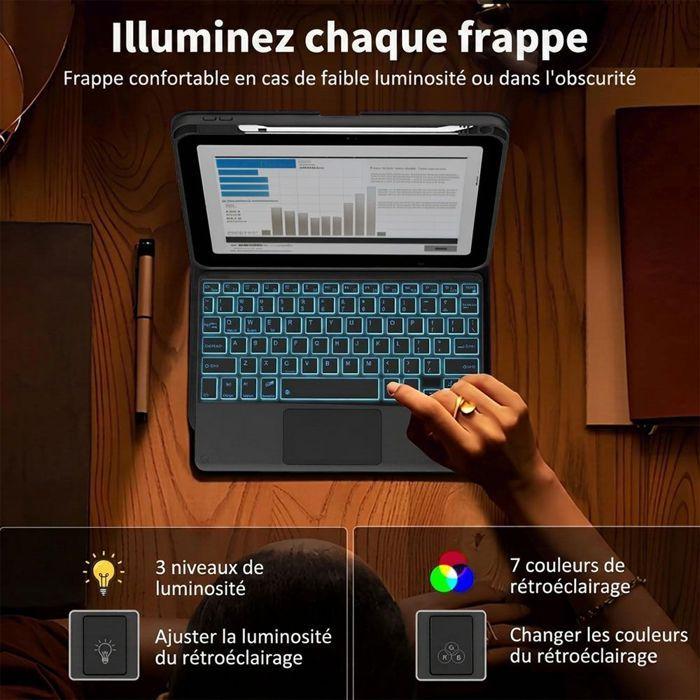 Coque Clavier pour Xiaomi Redmi Pad SE 11", Cuir PU Noir avec Clavier Rétroéclairé Bluetooth + Souris + Stylet