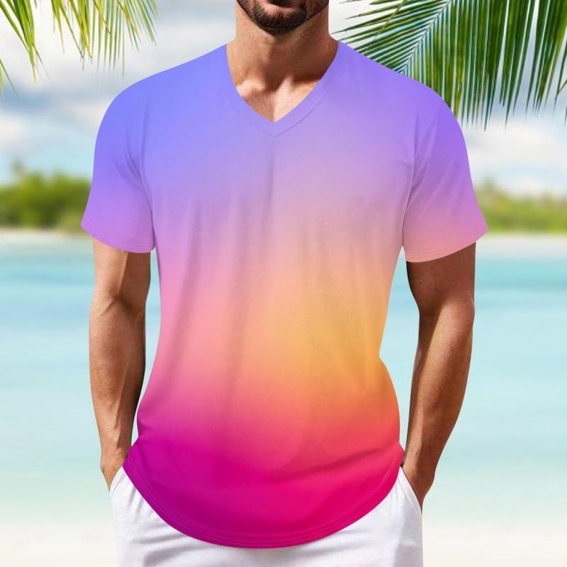 

3D Printed Gradient Colorful T-Shirt For Men Fashion Graphic Tees Casual Sports Loose Round Neck T Shirts Short Sleeve Tops S