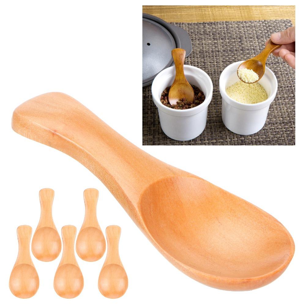 5Pcs Wood Mini Spoon Short Handle Ice Cream Spoon Easy To Store Wooden Spoon Kitchen