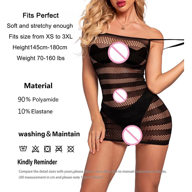 Sexy Striped Open Crotch Lingerie Transparent Mesh Dress For Women Nightgown