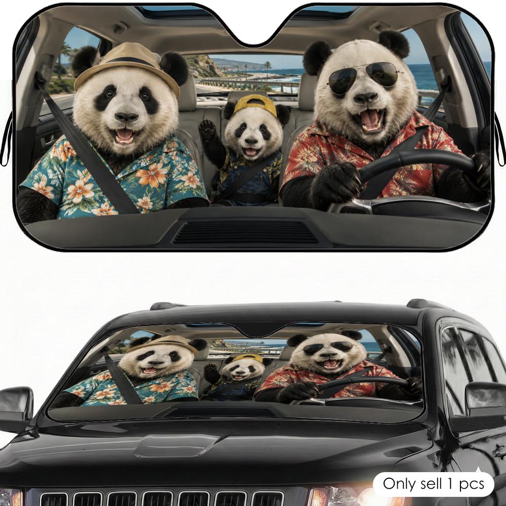 Funny Panda Driving Sun Visor Reusable Windshield Cover Aluminum Foil UV Protector Heat Insulation