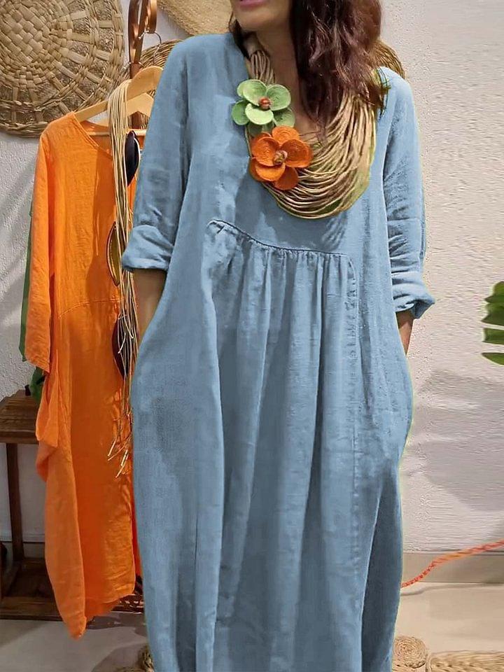 Green Loose Fit Long Dress with Pockets, Casual Flowy Maxi Dress in Multiple Colors