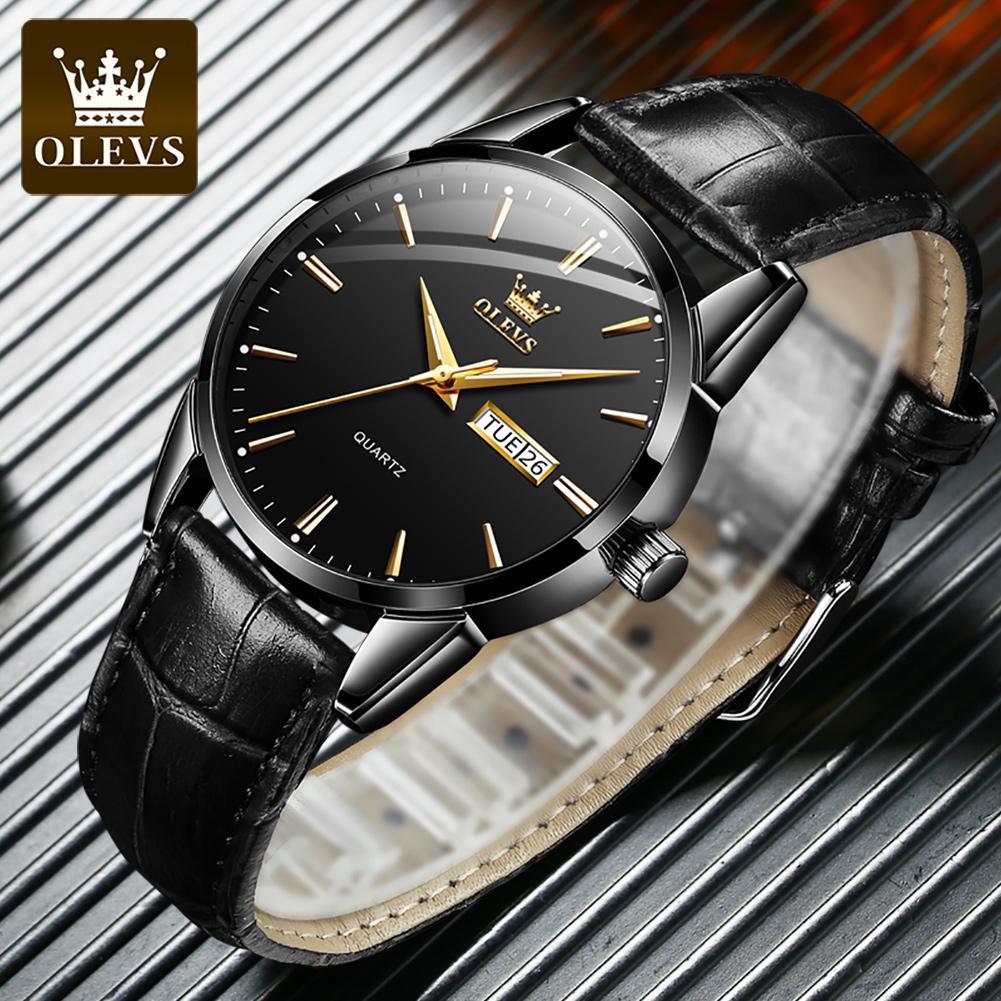 OLEVS 6898 Luxury Quartz Movement Watch for Men Sports Shock-resistant Calendar Leather Luminous Waterproof Mens Wristwatches