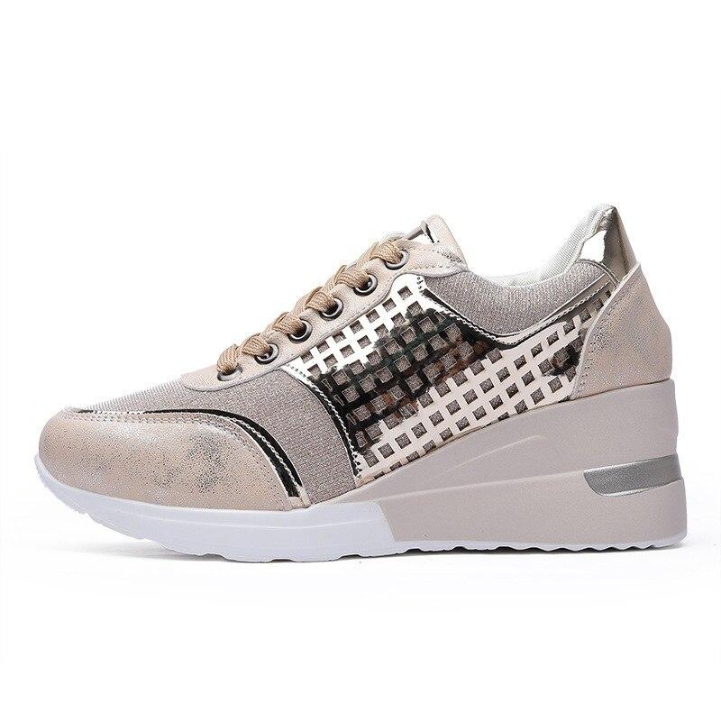 Damen Dicke Sohle Keilabsatz Jogging-Sneakers Höhenerhöhend Atmungsaktiv Bequem Laufschuhe Sport Walking Schuhe