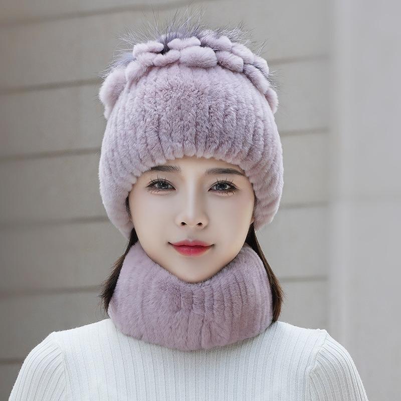 Hat Winter Women's Winter Fashion Rabbit Hair Baotou Hat Women's Green Wool Thickened Warm Ear Protection Fur Ladies